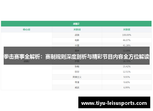 拳击赛事全解析：赛制规则深度剖析与精彩节目内容全方位解读